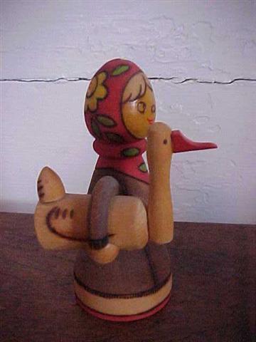AH23. Woodburned Girl with Duck - Solid Doll 4.5"