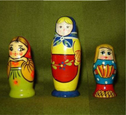 AV56 A, B & C. Unusual USSR Solid Dolls 3pc 2.5”