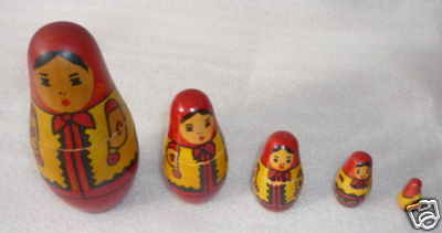 AX34B. Ukrainian Zakarpatye Red Nesting Doll 5” 5n