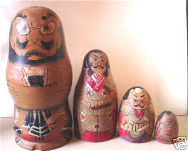 DC10B. Antique Japanese Samurai Nesting Doll 5" 4n