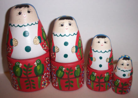 FB01. Columbia Tall Matryoshka (Parrots) 6", 4n