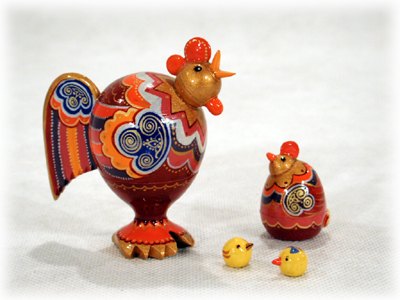 HG20. Rooster & Hen Doll - Stylized 4pc./3"