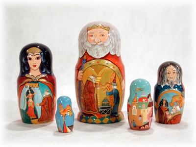 HG36. Tale of the Golden Cockerel Nesting Doll 6" 5n