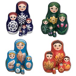 HN68. Set Of All Four Seasons Nesting Dolls 4” 5n x 4 HN68. Set Of All Four Seasons Nesting Dolls 4” 5n x 4