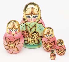 HP08. Wood-burned Russian set of 5, 3"