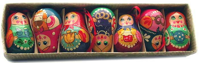 HQ10-2. Matryoshka Christmas Ornaments 2", 7pc