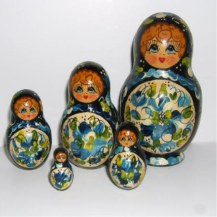 JA31. Blue Russian Nesting Doll 4" 5n JA31. Blue Russian Nesting Doll 4" 5n