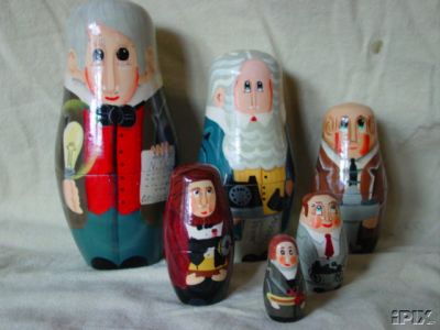 JC11. U S Inventor Nesting Dolls 6.5" 6n (1992) JC11. U S Inventor Nesting Dolls 6.5" 6n (1992)