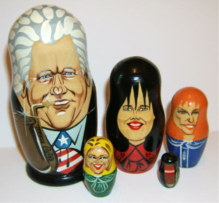 JC36. Bill Clinton and his Women nesting dolls 4” 5n JC36. Bill Clinton and his Women nesting dolls 4” 5n