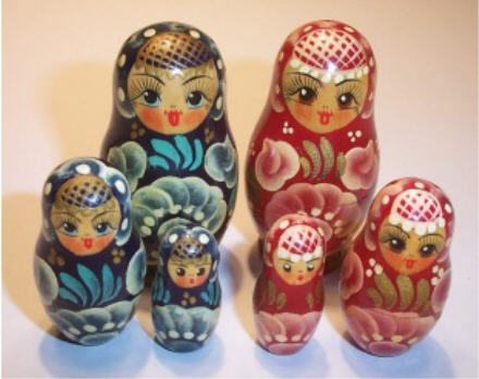 MA03. Small Black and MA04. Red USSR Maidens 1980's 3.25" 3n