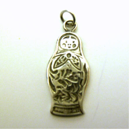 PB12. Nesting Doll Pendant - Silver 1"