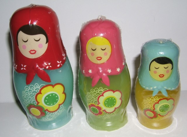 PJ63. Matryoshka Candles 5”, 4”, 3.5”